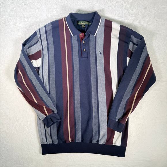 Vintage 90's Knight of Round Table Sweater Polo Long Sleeve Stripes 1XLT - Picture 1 of 7